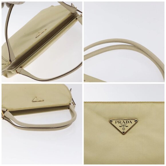 PRADA Hand Bag Nylon Leather Beige Gold Auth 129935 - Picture 16 of 16